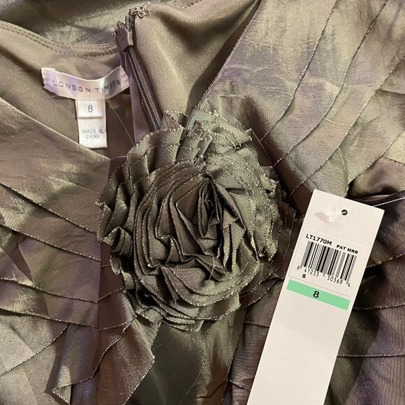 London Times Women's Olive Shimmer Tiered Cocktail Dress - Size 8 - NWT - Picture 5 of 6